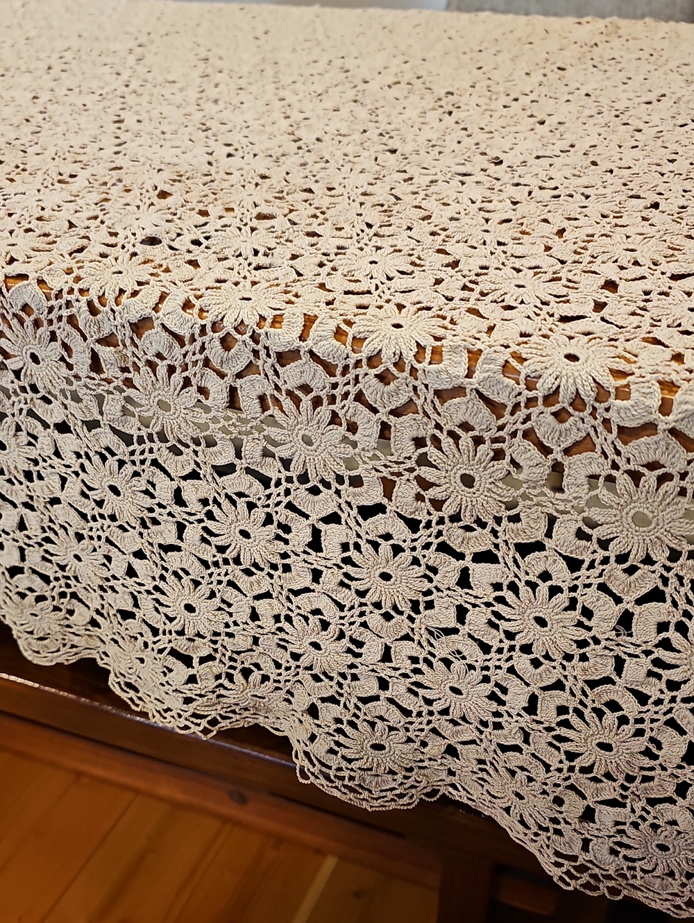 Handmade Crochet Lace Tablecloth - Beige Floral Pattern